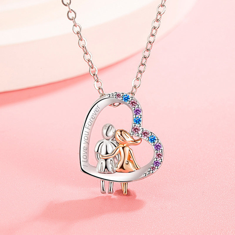 Collier couple amoureux avec strass colorés Collier créatif en forme de cœur pour cadeau de Saint-Valentin