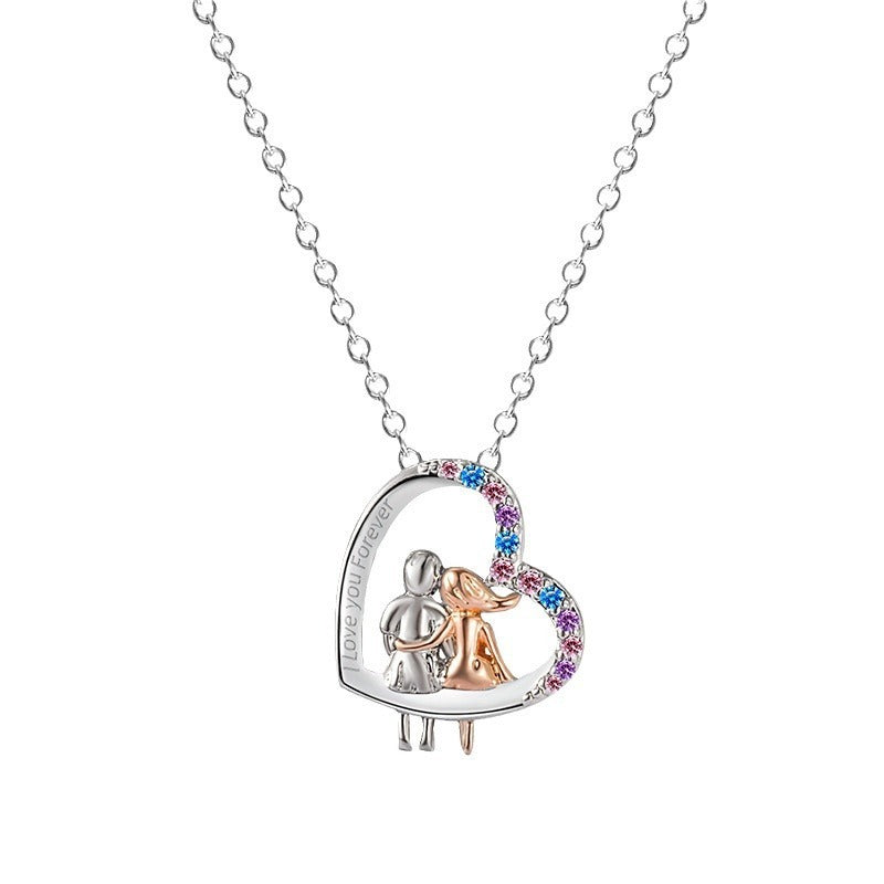 Collier couple amoureux avec strass colorés Collier créatif en forme de cœur pour cadeau de Saint-Valentin