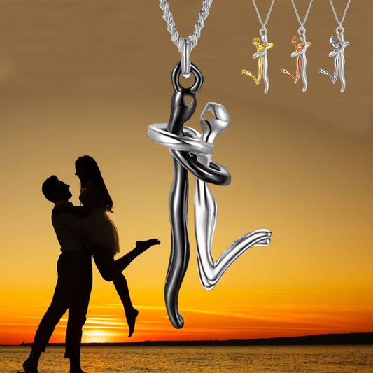 Collier 18 carats Love Hug pour couple, cadeau d'anniversaire de Saint-Valentin, collier pendentif chaîne de clavicule à la mode et simple