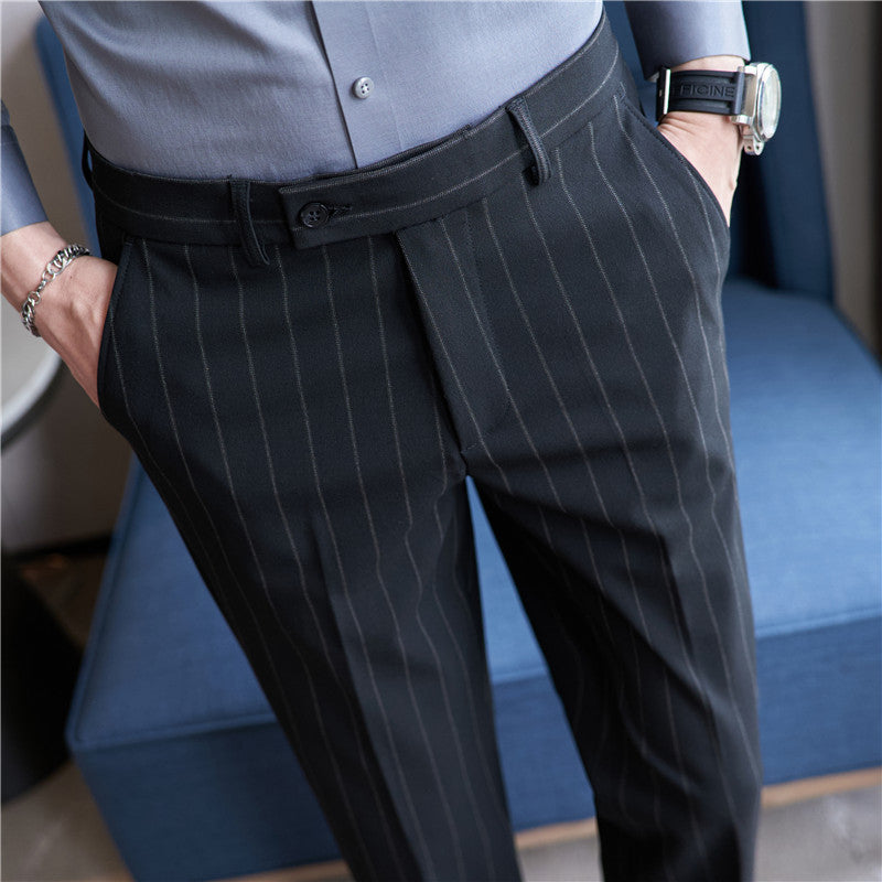 Yarn-dyed Light Luxury Striped Texture Men's Suit Pants Stretch Casual