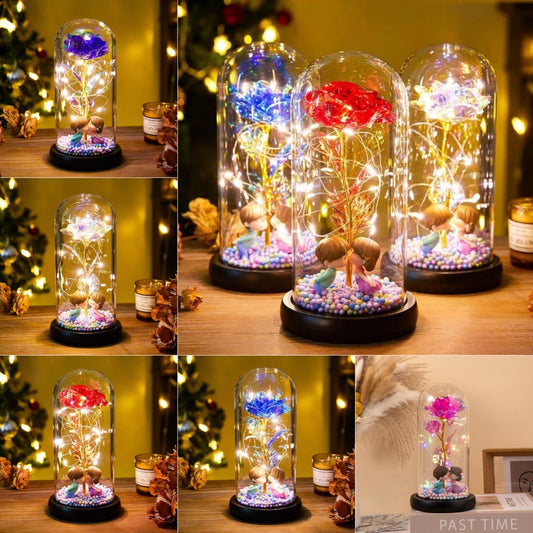 Lampe LED en forme de rose éternelle avec couvercle en verre, veilleuse, cadeau de Saint-Valentin, décoration pour la maison, la chambre à coucher, cadeau de mariage, cadeaux de Saint-Valentin