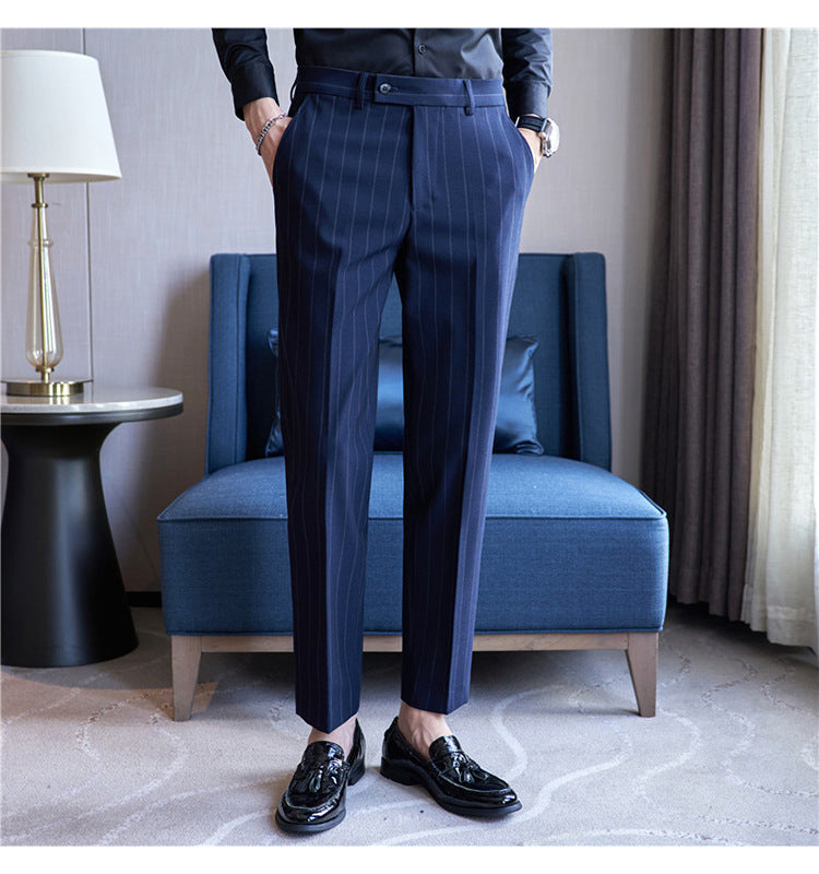 Yarn-dyed Light Luxury Striped Texture Men's Suit Pants Stretch Casual